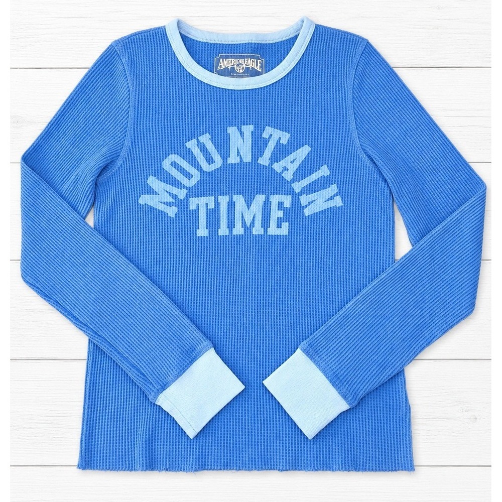 American Eagle Mountain Time Waffle Knit Thermal Long Sleeve Blue Small
